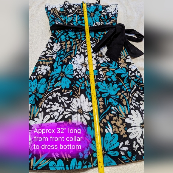 Vintage le chateau size med strapless mini dress, EUC, teal floral pattern - Picture 10 of 16
